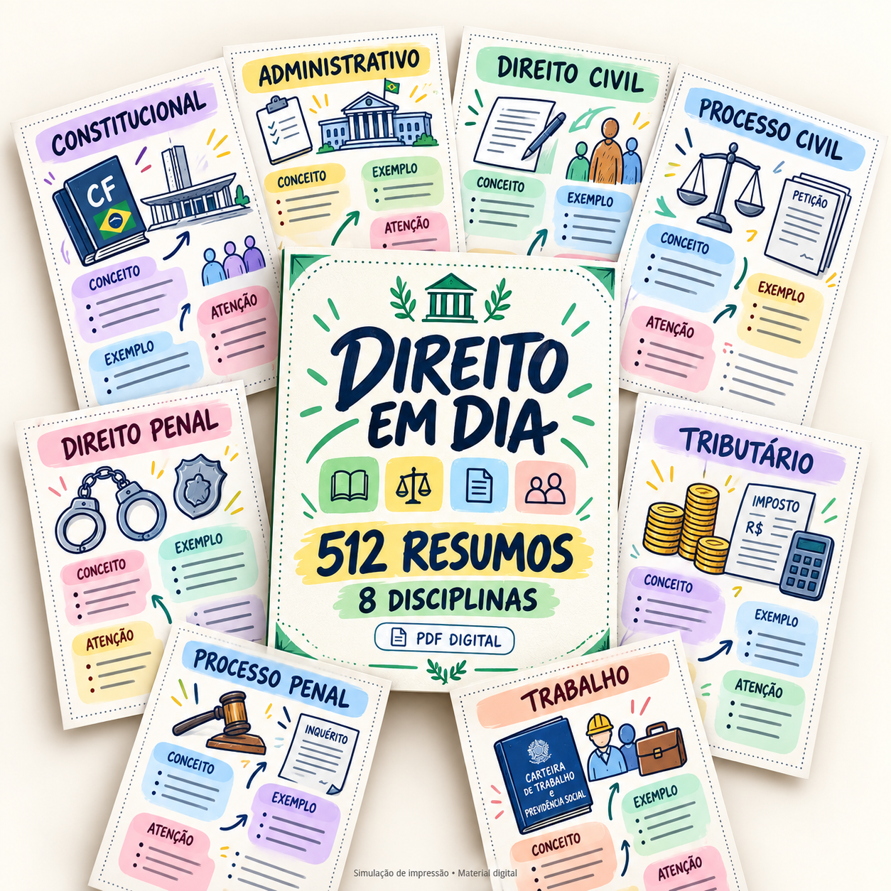 Coleção Direito em Dia com mais de 500 resumos de Direito organizados por disciplina