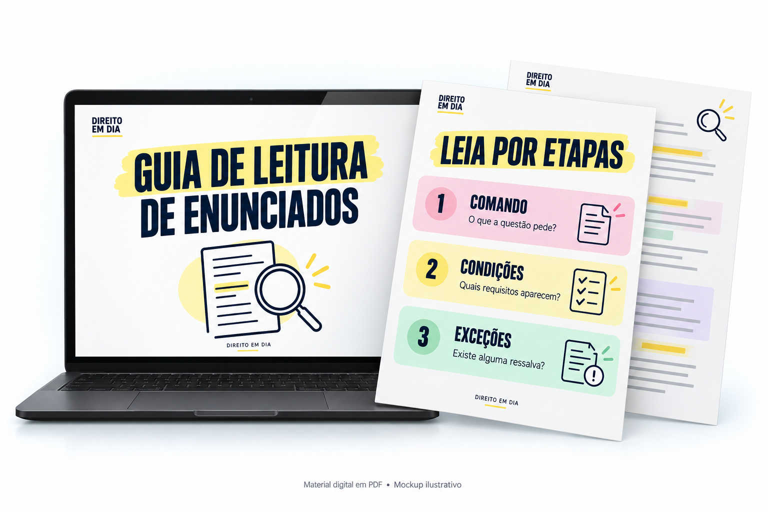 Mockup ilustrativo do Guia de Leitura de Enunciados