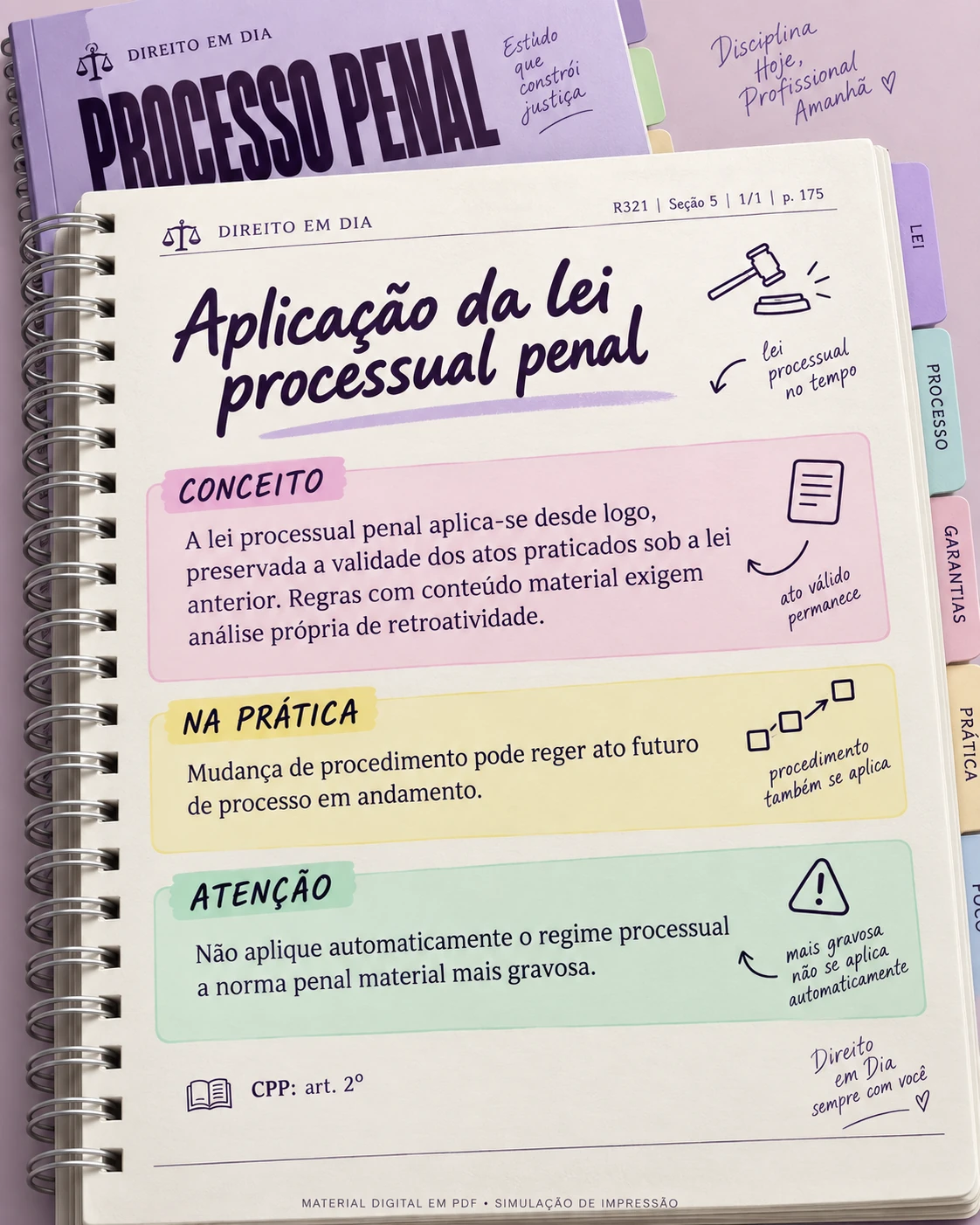 Mockup de impressão do material digital Direito em Dia — Processo Penal